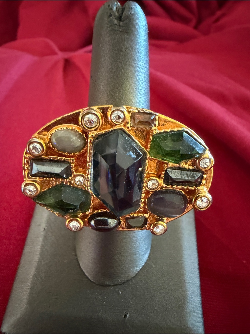 Alexis Bittar Gold-Tone Multi-Stone Statement Ring with  black and Green Gems